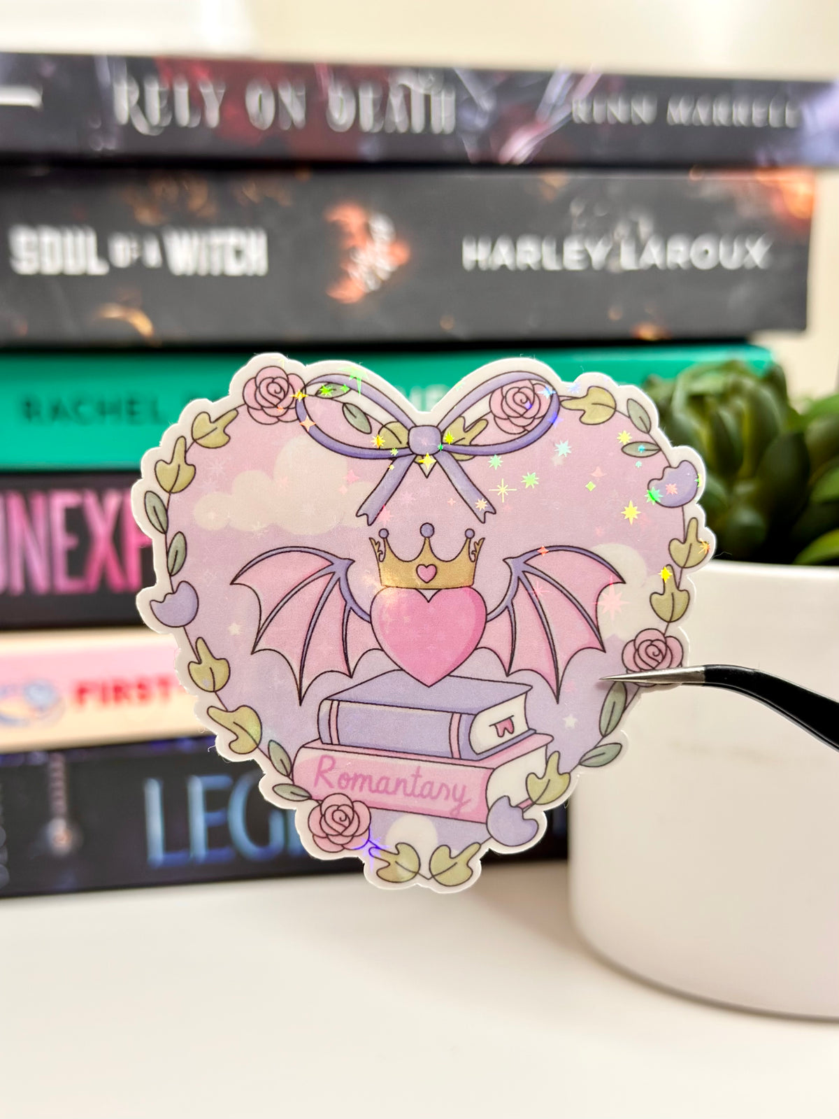 Fantasy Heart Shape Wings and Books Sticker